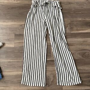 Black and White Wide Leg Striped Jumpsuit